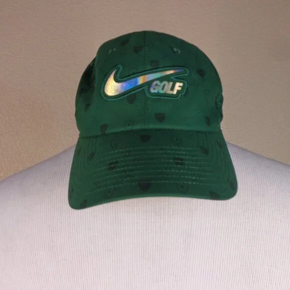 RARE NIKE Golf Heritage 86 hat cap green with black golf clubs print like new! - Picture 1 of 6
